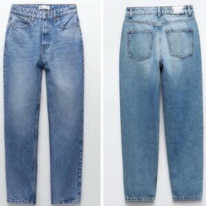 ZARA High Waisted Denim Women's Straight Leg Mom Blue Jeans Medium Wash